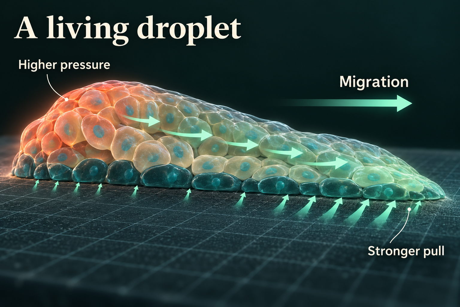 Graphical abstract for Migrating cell clusters as active droplets with asymmetric shape and contact angles