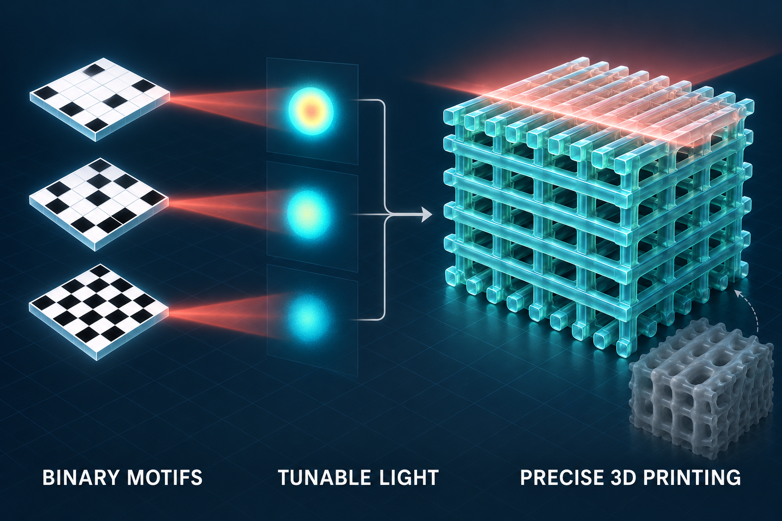 Graphical abstract for Grayscale projection two-photon lithography using sub-diffraction motifs for ultrafast and precise nanoscale 3D printing