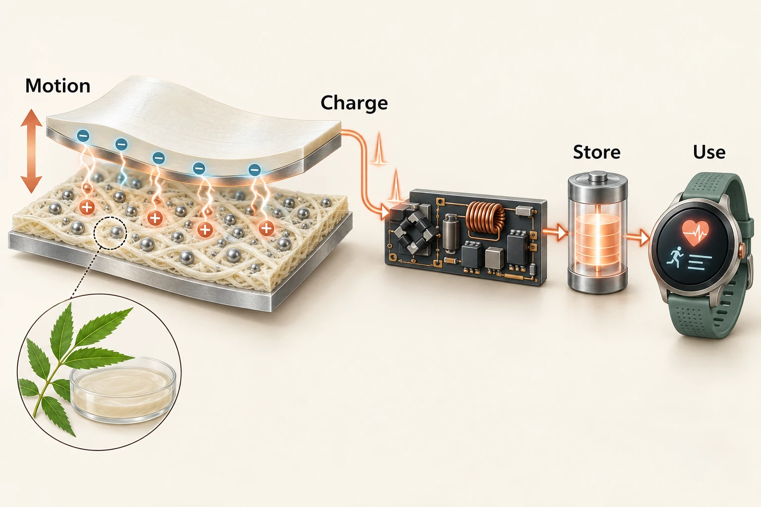 Graphical abstract for Power Management System for Silver Nanoparticles Incorporated Bacterial Cellulose Matrix Triboelectric Nanogenerator for Wearable Sensing Applications