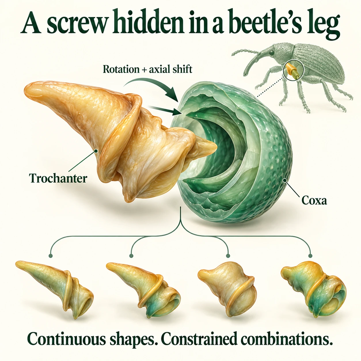 Graphical abstract for Evolutionary diversification of the biological screw joint in weevils
