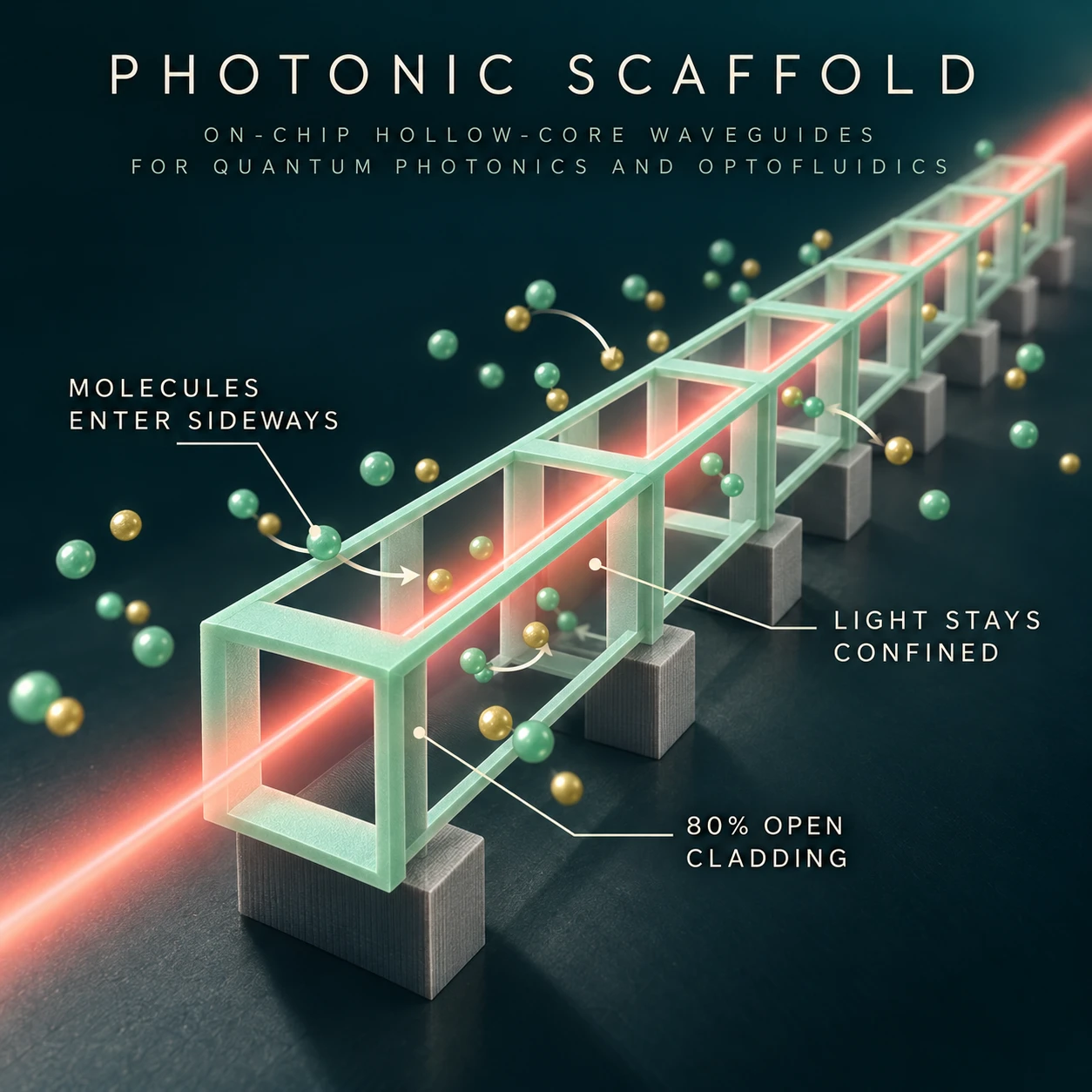 Graphical abstract for Photonic scaffolds as ultrahigh-openness on-chip hollow-core waveguides for quantum photonics and optofluidics