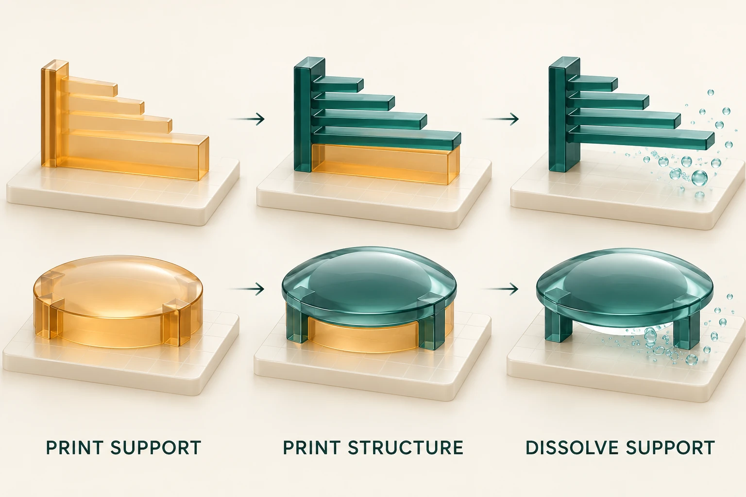 Graphical abstract for Rapid Water‐Soluble Sacrificial Scaffolds for Unconstrained 3D Microfabrication via Two‐Photon Lithography