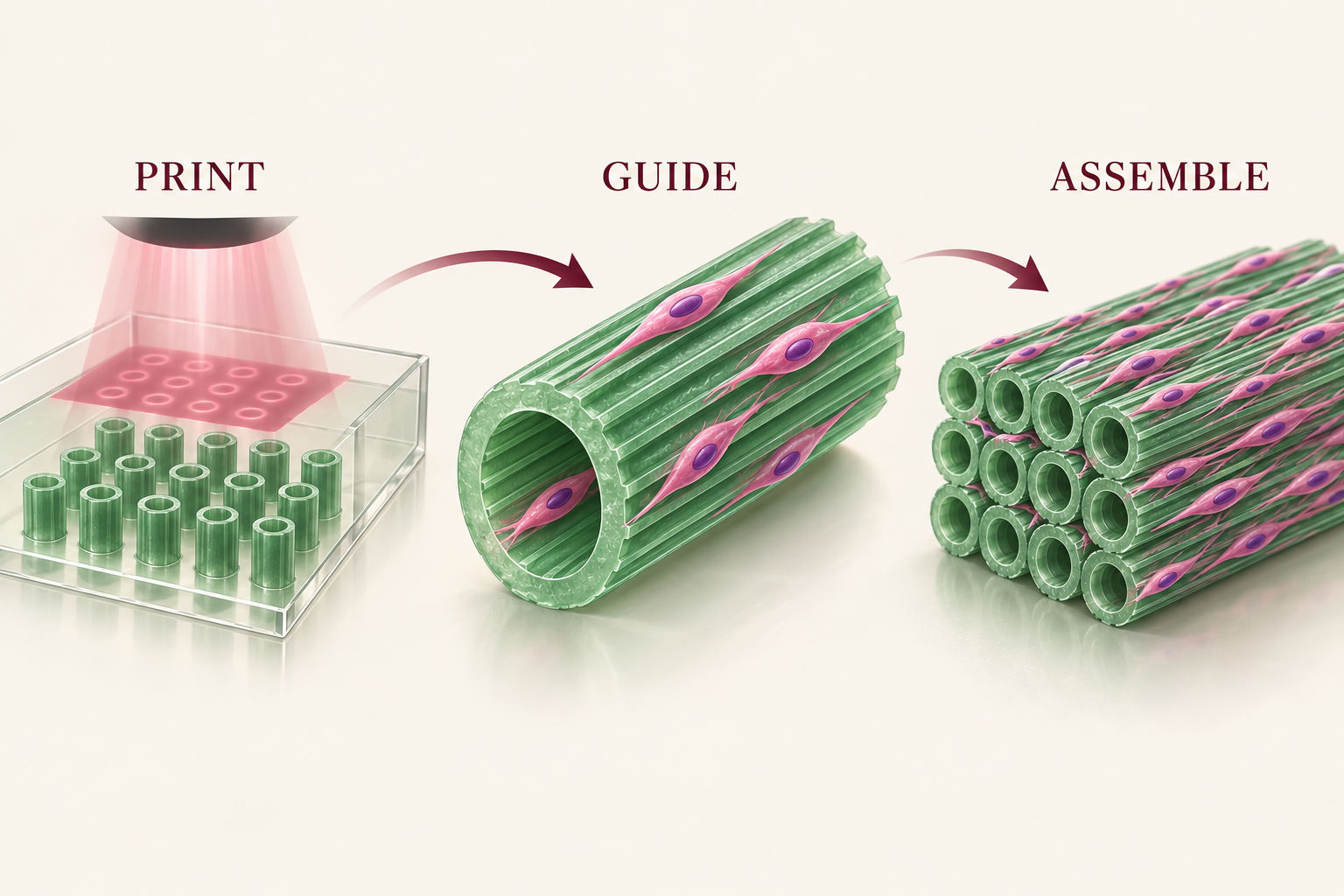 Graphical abstract for Heat-Suppressing Projection Two-Photon Lithography Enables High-Throughput Sub-Micrometer Manufacturing of Biopolymer Hydrogels for Tissue Engineering