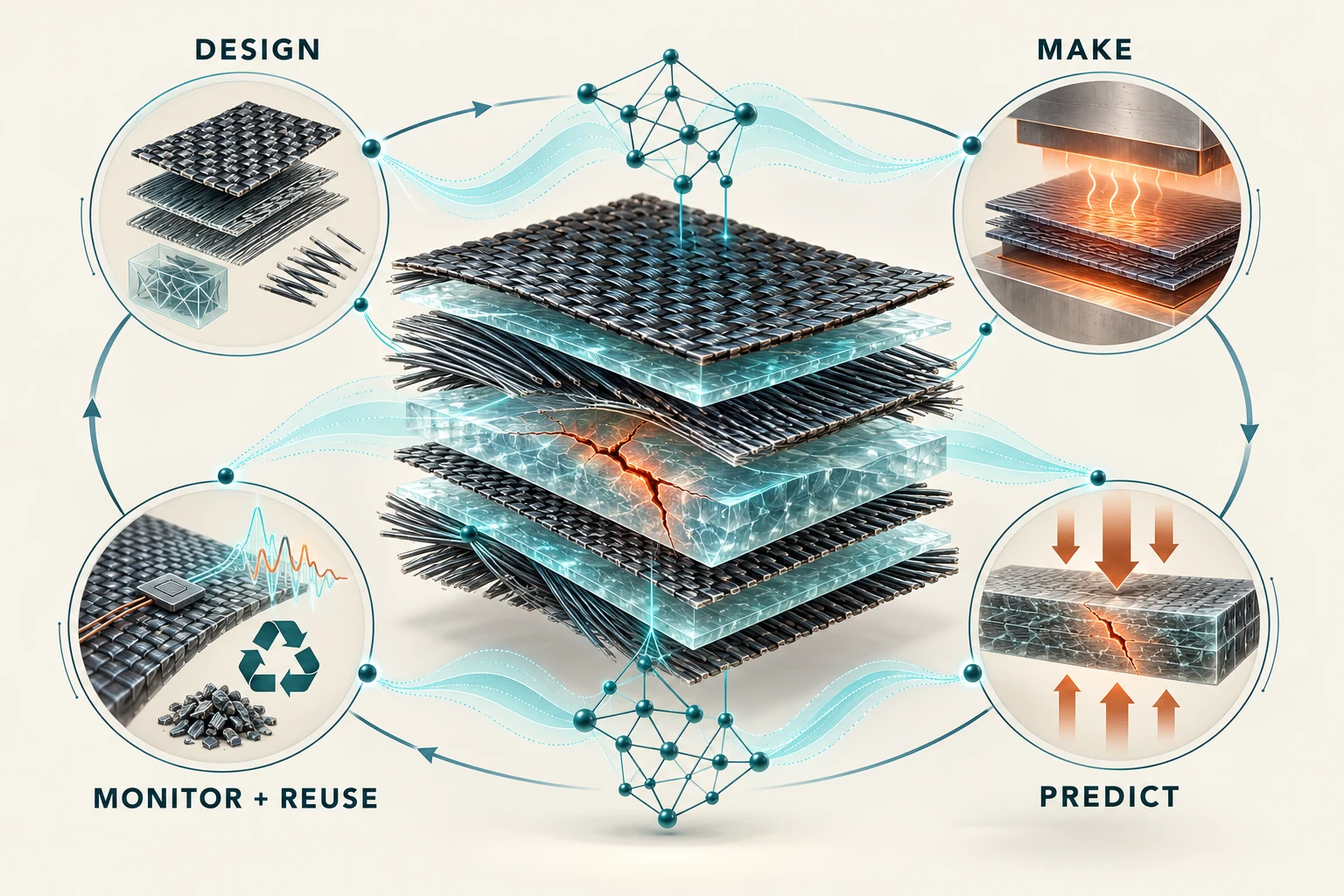 Graphical abstract for Artificial Intelligence and Machine Learning in Composite Materials: A Comprehensive Literature Review and Bibliometric Analysis