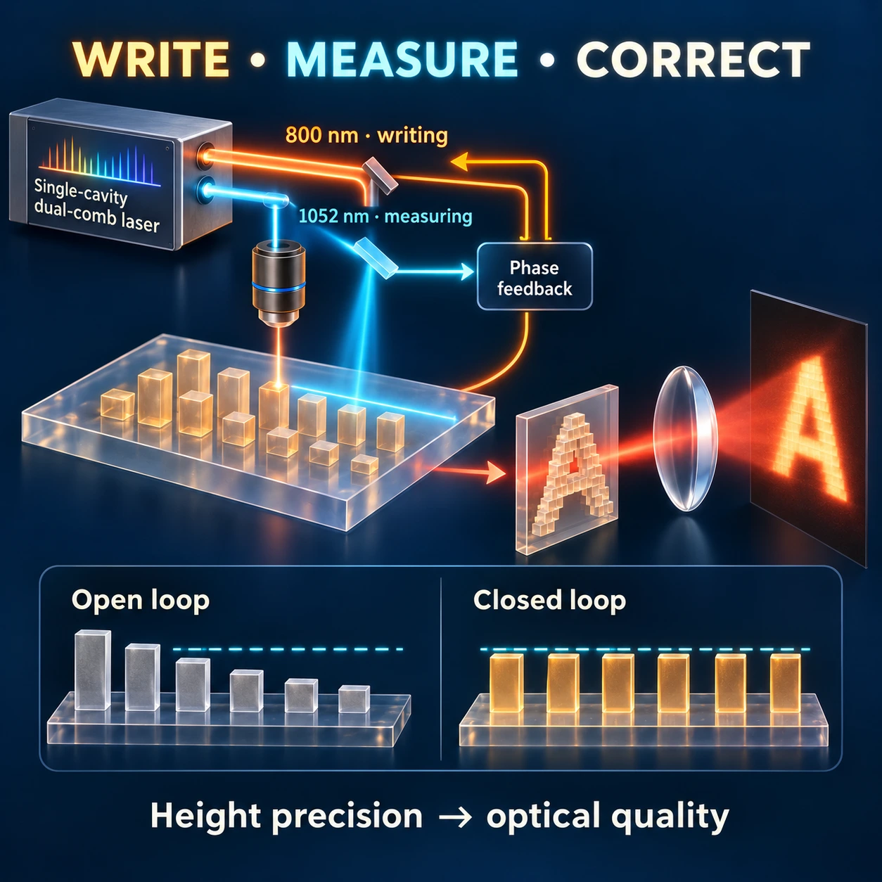 Graphical abstract for Closed-loop high-precision two-photon lithography based on a multiplexed single-cavity dual-comb laser
