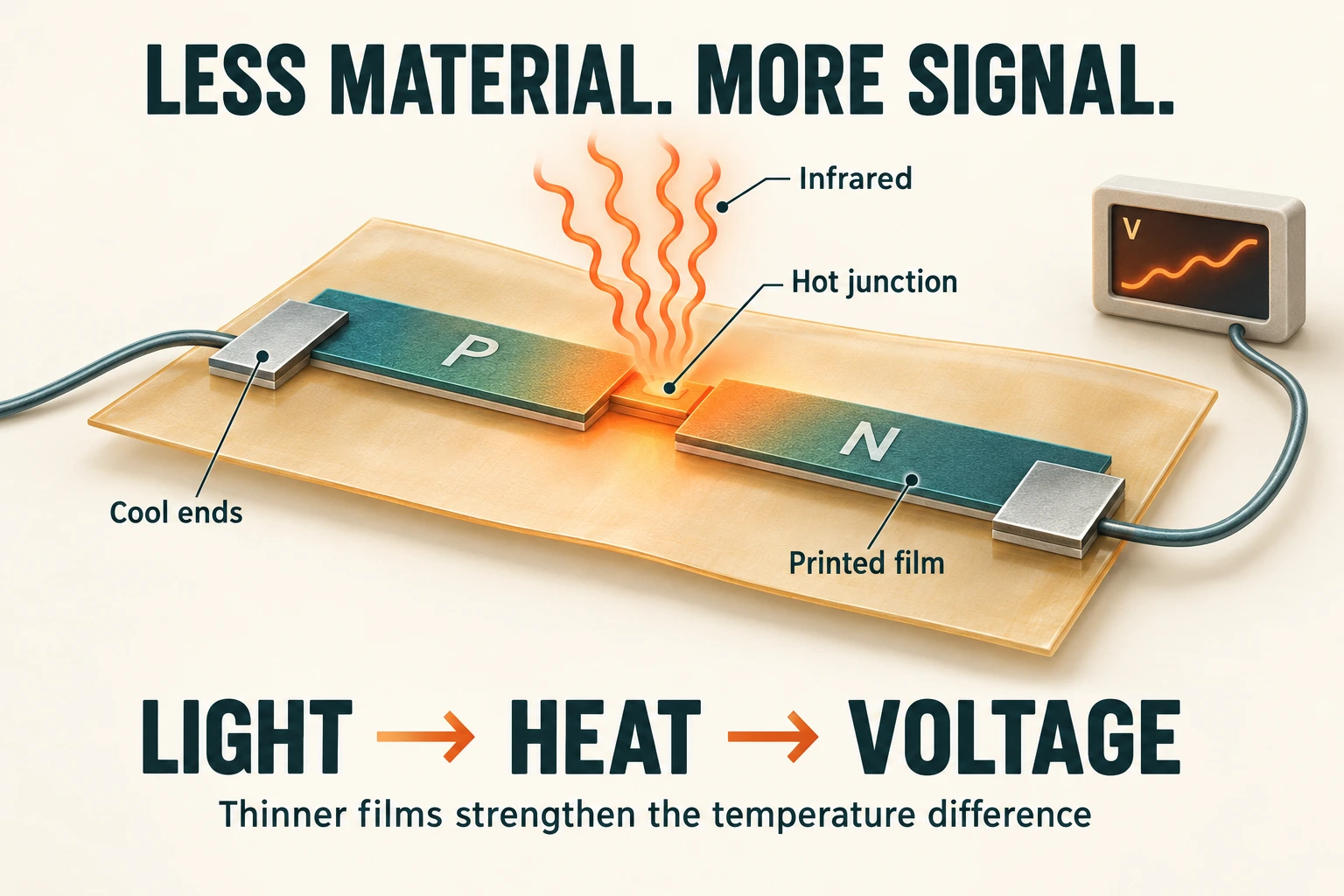 Graphical abstract for Tailoring thermal mass for enhanced infrared response in Sb–Bi–Te-based printed thermocouples