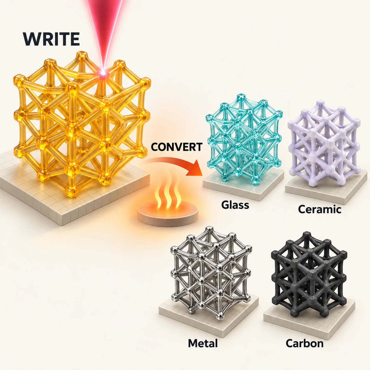 Graphical abstract for Recent Advances in Two‐Photon Lithography of 3D Inorganic Microstructures: Glass, Ceramics, Metals, and Carbon