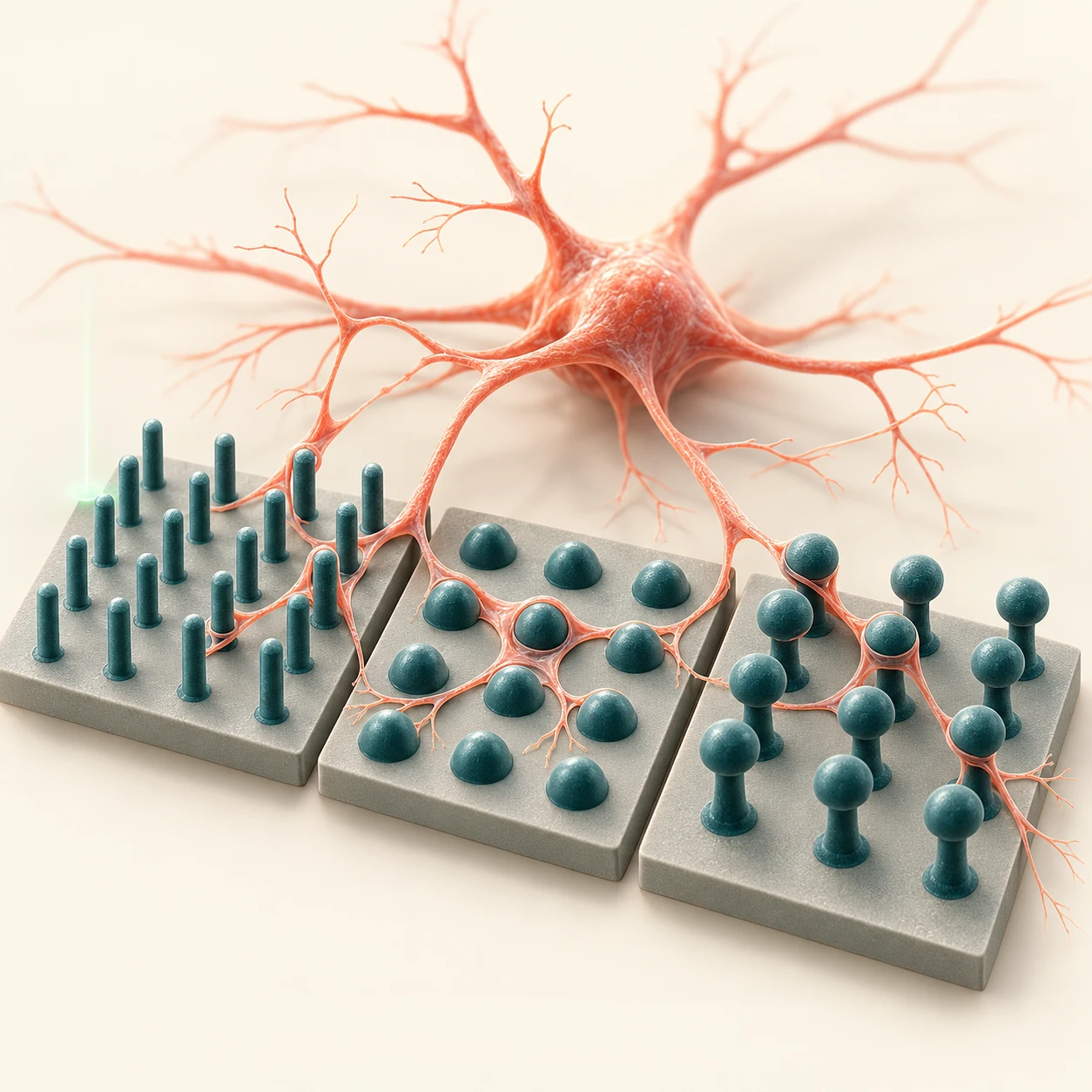 Graphical abstract for How Neuromorphic Microstructures Control In Vitro Early‐Stage Neuronal Outgrowth