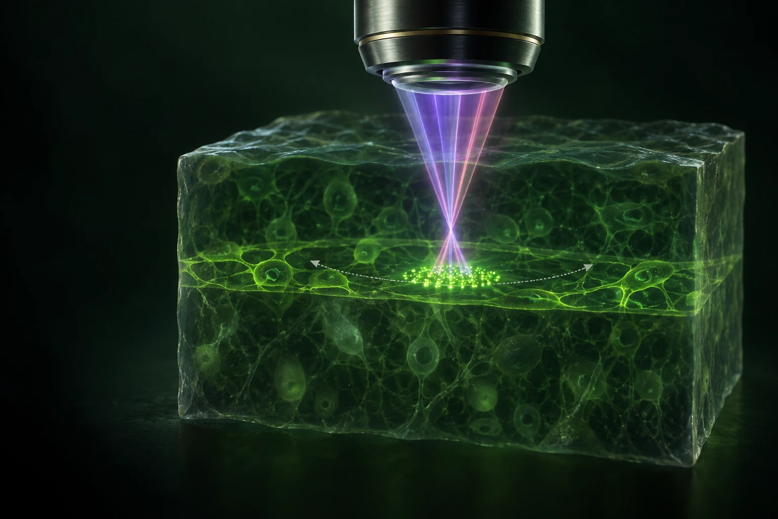 Graphical abstract for Speckle illumination temporal focusing two-photon excited fluorescence microscopy